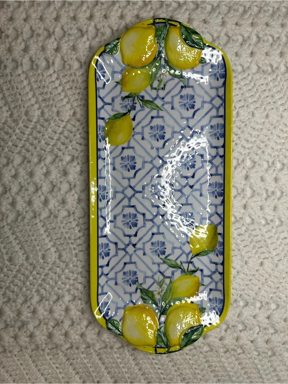C&C California Lemon Melamine Serving Tray Blue Tile Mediterranean Decor Classic